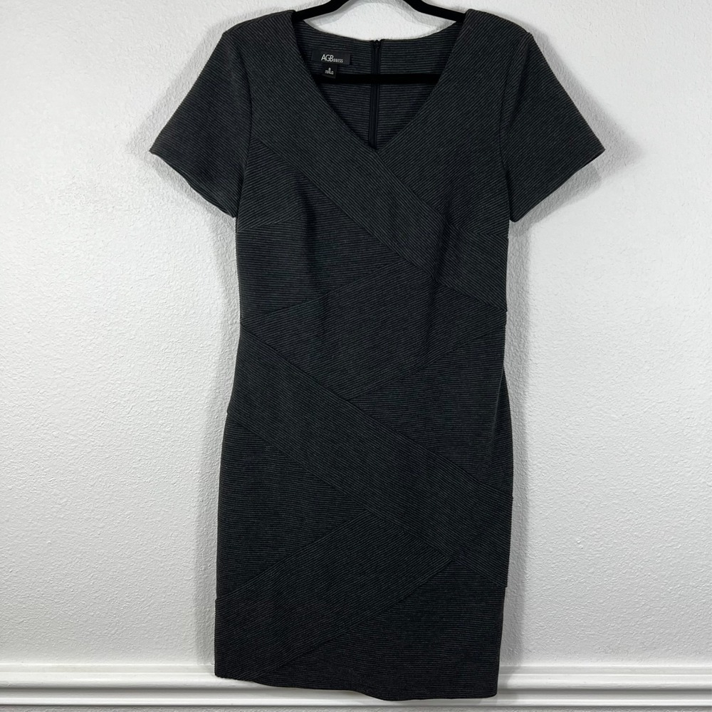AGB‎ Dress 8 Charcoal Grey Textured Bandage Sheath OfficeSiren Corporate